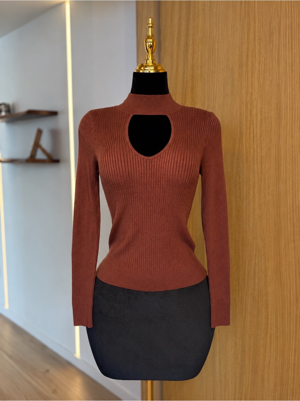 Abercrombie & Fitch Rust Brown Cutout Sweater | Downtown Muse